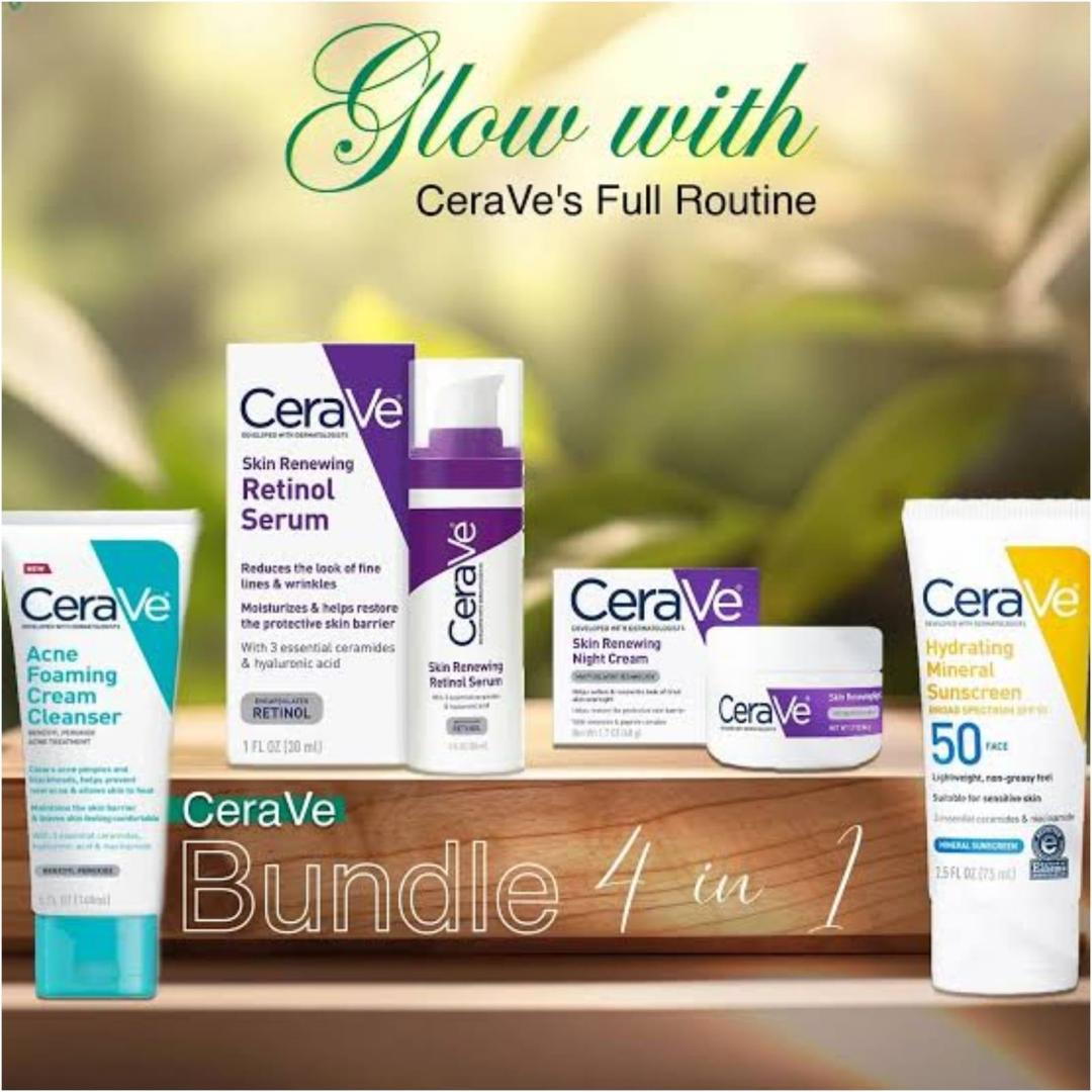 CeraVe 4-in-1 Skincare Bundle – Hydrating Cleanser, Mineral Acne Foaming Cleanser, Retinol Serum & Night Cream