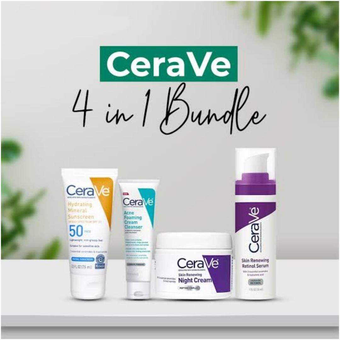 CeraVe 4-in-1 Skincare Bundle – Hydrating Cleanser, Mineral Acne Foaming Cleanser, Retinol Serum & Night Cream