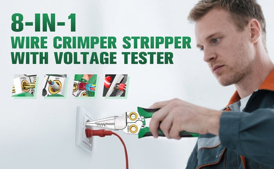 8-IN-1 Wire Crimper Stripper with Voltage Tester – Multi-Function Electrical Tool for Stripping, Crimping, Cutting & Voltage Testing