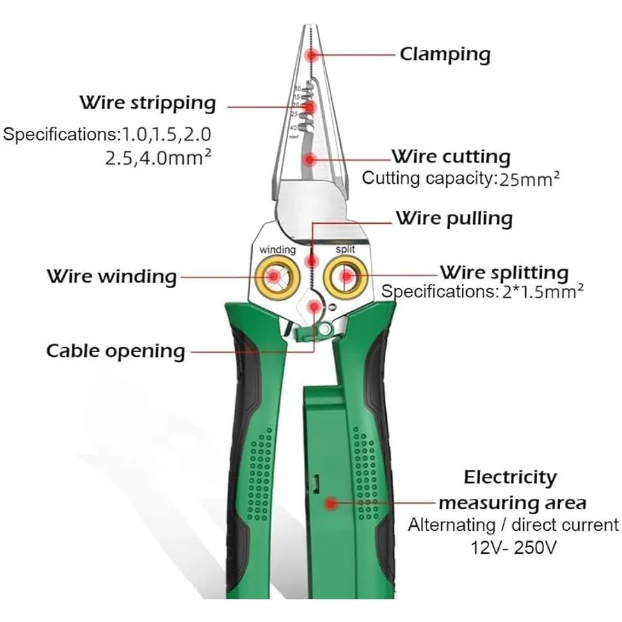 8-IN-1 Wire Crimper Stripper with Voltage Tester – Multi-Function Electrical Tool for Stripping, Crimping, Cutting & Voltage Testing
