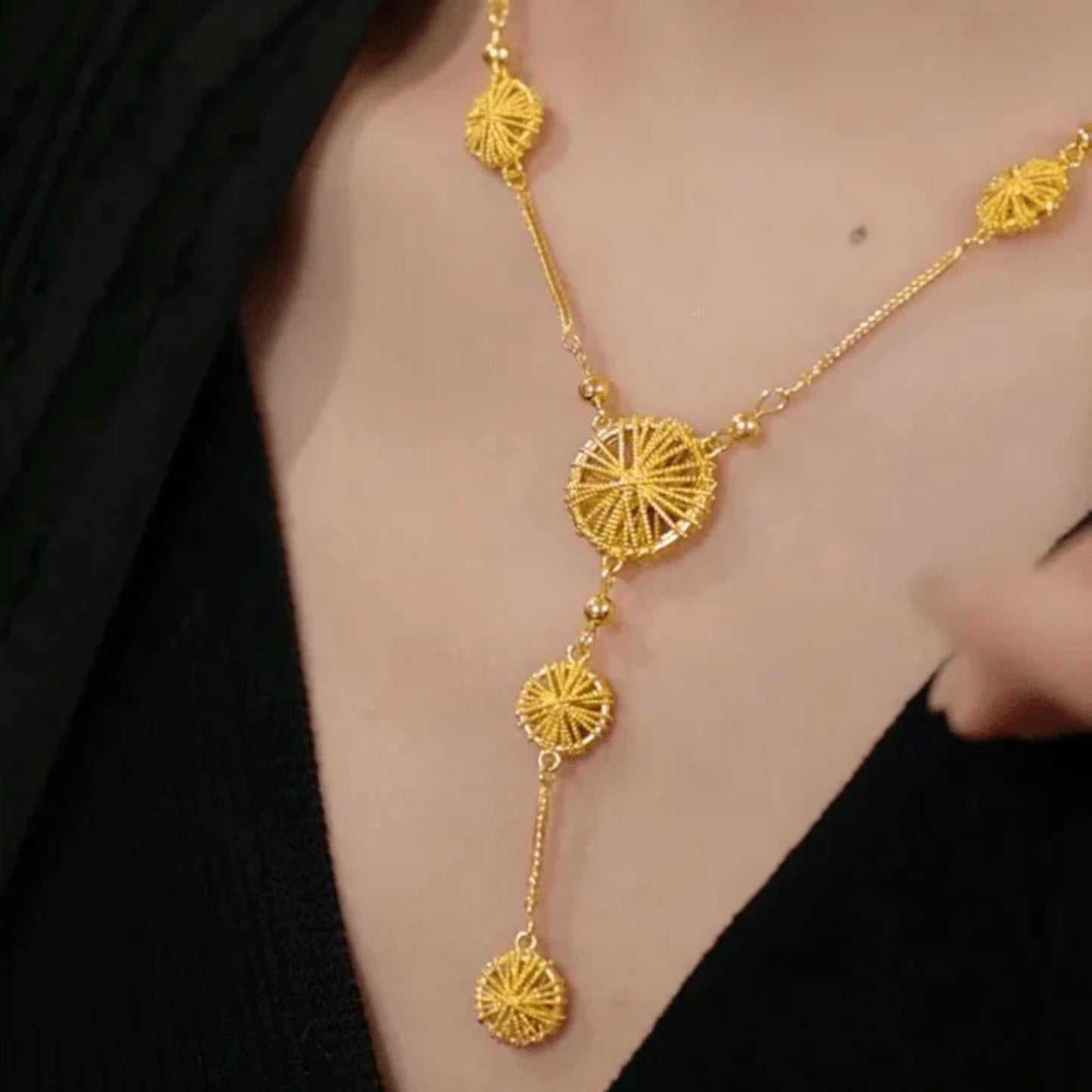 Gold Circle Tassel Necklace
